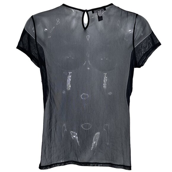 Inc NWT Womens L Sheer Mesh Top Black Floral Embroidered Y2K Witchy Whimsigoth - Picture 8 of 15